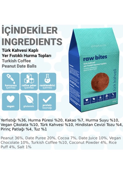 Türk Kahveli Glutensiz Vegan Yerfıstıklı Hurma Topları Raw Bites 100 gr modelleri