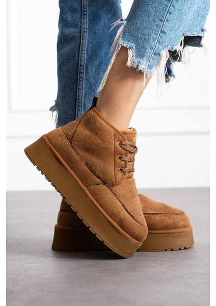 Günlük Kadın Bot Kalın Yüksek Taban Bağcıklı Kürklü Astarlı Oval Burunlu Rahat Bootie U15 fiyatları