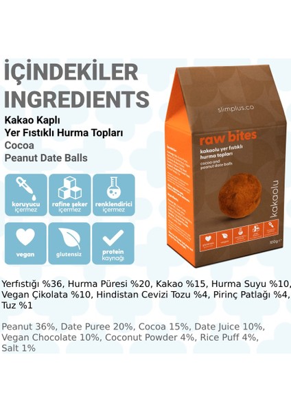 Kakao Kaplı Glutensiz Vegan Yerfıstıklı Hurma Topları Raw Bites 100 gr