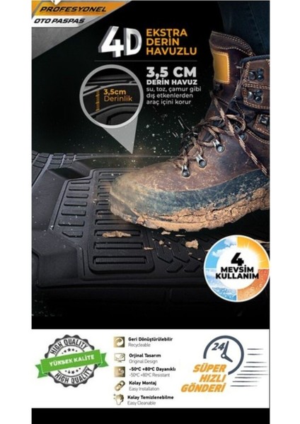 Tofaş Murat 131 1981-1995 Araca Uyumlu Platinyum Siyah 4d Havuzlu Oto Paspas Takımı