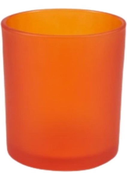 6 Adet Turuncu Buzlu Cam Bardak Mumluk - Doluma Uygun