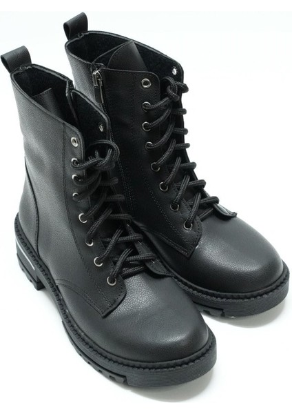 Yağmur Yüksek Boğazlı Bağcıklı Cilt Kadın Bot, Siyah (Ladik)