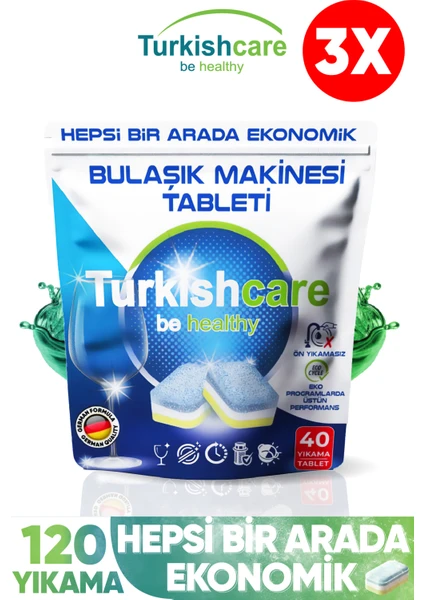 Hepsi 1 Arada 40 Lı Bulaşık Makinası Tableti x 3 Paket (120 Tablet)