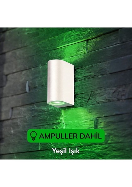 Yeşil Işık Beyaz Kasa Çift Yönlü Dekoratif Iç ve Dış Mekan Duvar Apliği