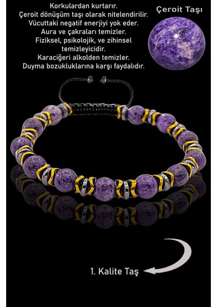 Sertifikalı Aaa+ Gold - Hematit Aparatlı Çeroit Taşı Bileklik