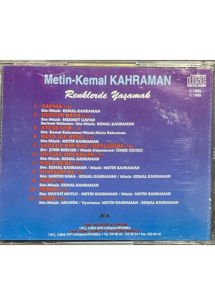 CD Metin-Kemal Karaman Renklerde Yaşamak Nadir CD fiyatları