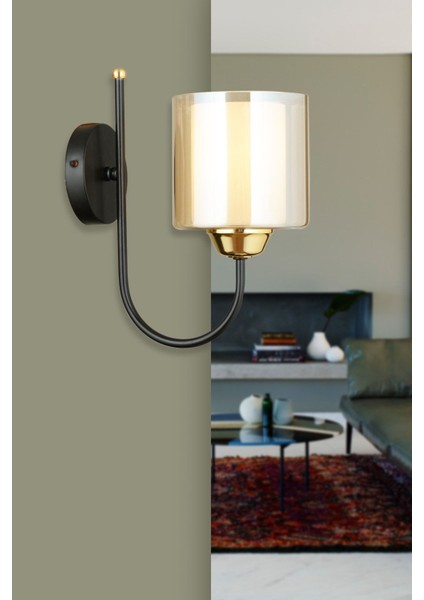 Siyah Baston Çift Camlı Yukarı Bakan Modern Aplik