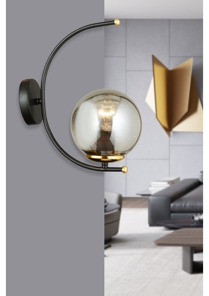 Siyah Bade Füme Camlı Yukarı Bakan Modern Aplik