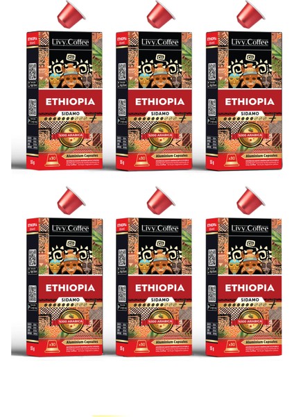 Livy Coffee Alüminyum Nespresso® Uyumlu Kapsül Kahve Ethiopia Sidamo 60 Kapsül