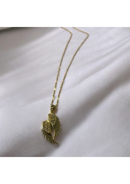 Gold Taşlı Melek Kanadı Çelik Kolye