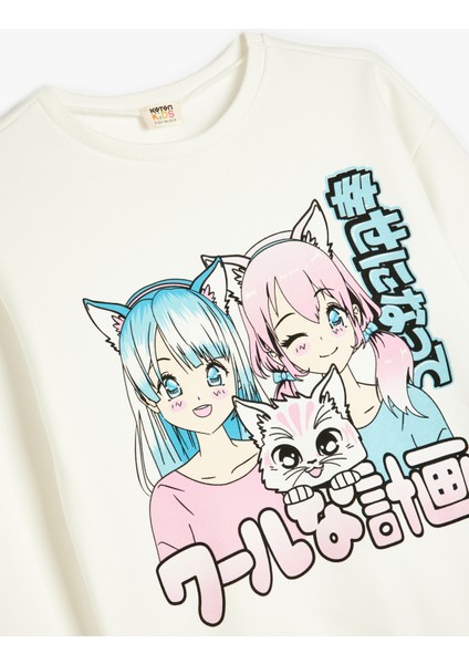 Anime Baskılı Bisiklet Yaka Pamuklu Uzun Kollu Sweatshirt modelleri