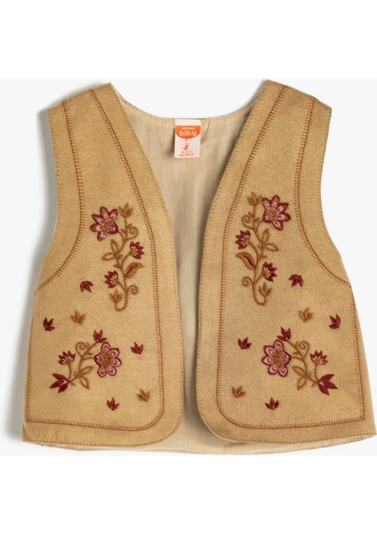 Çiçek Işleme Detaylı Kolsuz Pamuklu Yelek