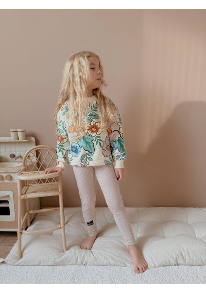 Yigit Butik Çiçek Baskılı Taytlı Kız Çocuk Takım