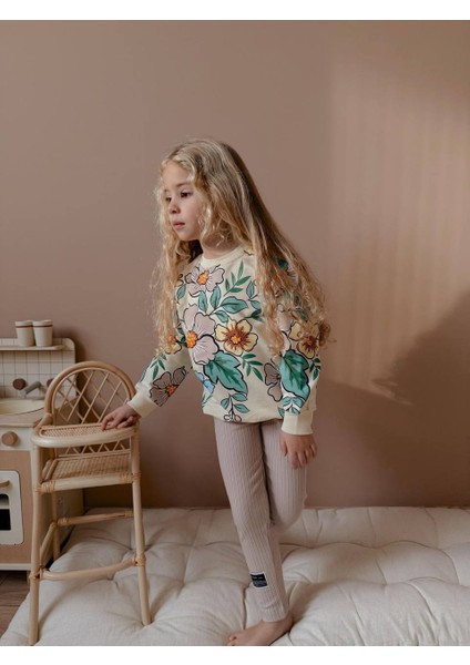 Yigit Butik Çiçek Baskılı Taytlı Kız Çocuk Takım