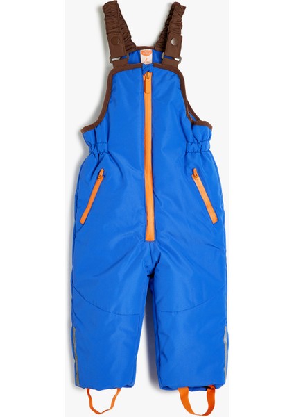 Fermuar Detaylı Askılı Uzun Kar Tulumu