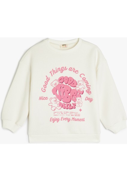 Slogan Baskılı Bisiklet Yaka Uzun Kollu Sweatshirt