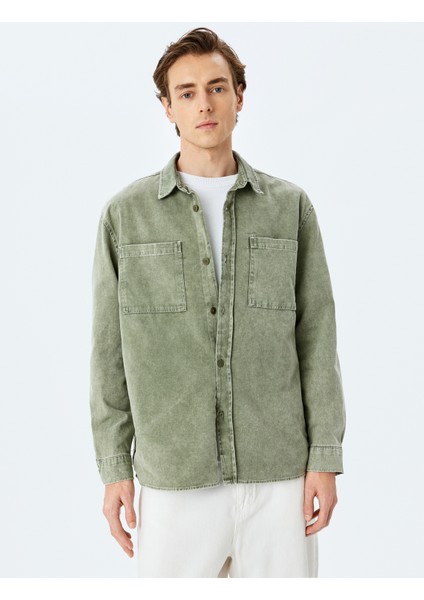 Düğmeli Pamuklu Uzun Kollu Gömlek Ceket