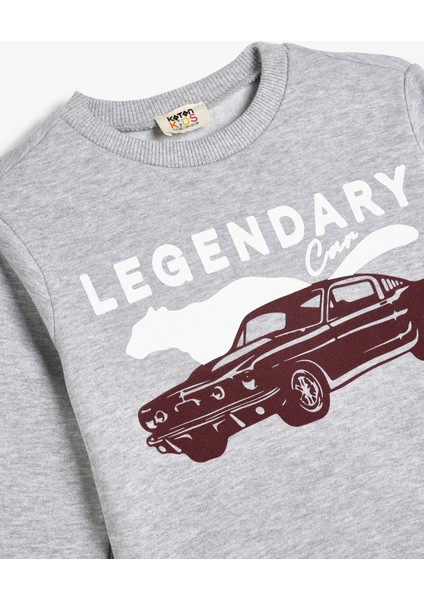 Araba Baskılı Bisiklet Yaka Uzun Kollu Sweatshirt modelleri