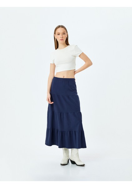 Yüksek Bel Oversize Katlı Volanlı Midi Etek