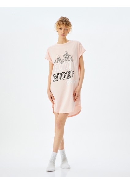 Lisanslı Bugs Bunny Baskılı Kısa Kollu Pamuklu Gecelik