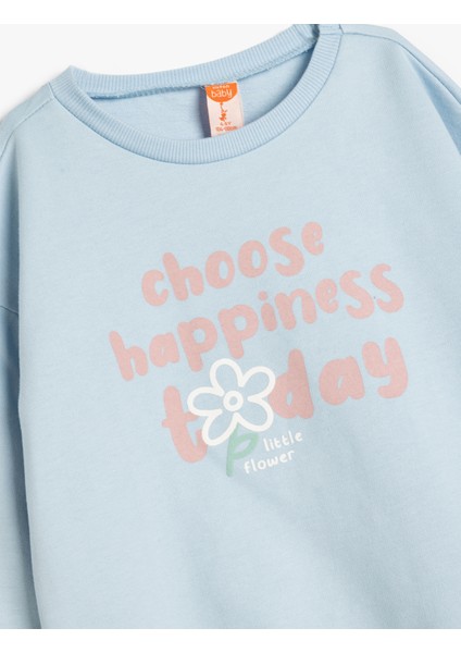 Pamuklu Uzun Kollu Slogan Baskılı Sweatshirt