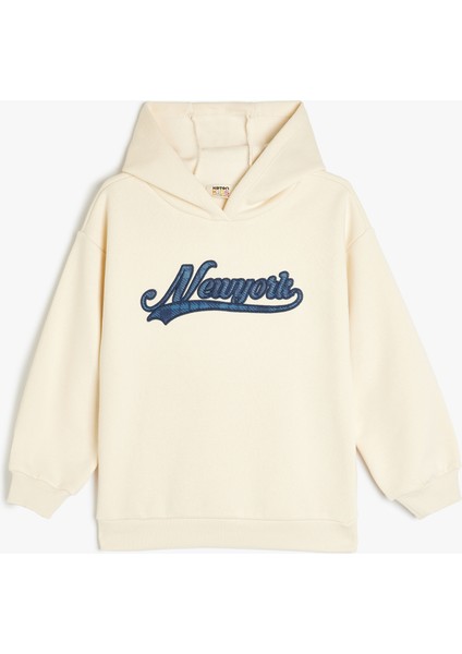 New York Nakış Detaylı Uzun Kollu Kapüşonlu Sweatshirt
