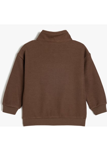 Yarım Fermuarlı Polo Yaka Uzun Kollu Pamuklu Sweatshirt fiyatları
