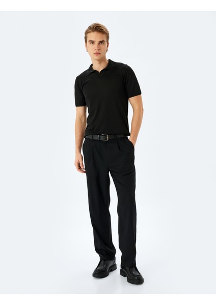 Slim Fit Polo Yaka Kısa Kollu Triko Kazak