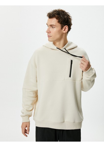 Oversize Hoodie Fermuar Cepli Dikiş Detaylı Uzun Kollu