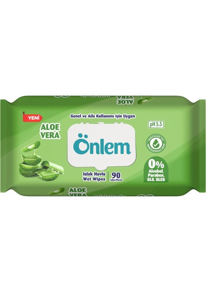 Islak Havlu Mendil 90 Yaprak Aloe Vera Plastik Kapaklı (5 Li Set) (450 Yaprak)