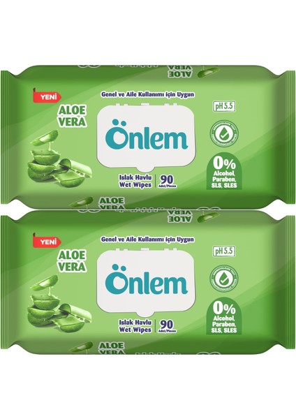 Islak Havlu Mendil 90 Yaprak Aloe Vera Plastik Kapaklı (2 Li Set) (180 Yaprak)