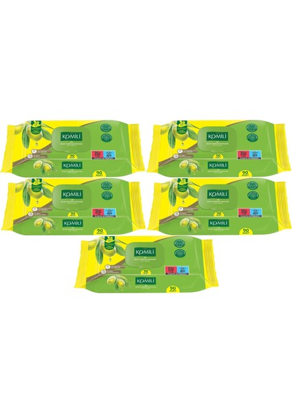 Islak Havlu Mendil 90 Yaprak (5 Li Set) Zeytin Yağlı Plastik Kapaklı (5pk*90) 450 Yaprak