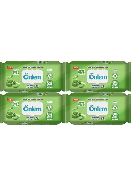 Islak Havlu Mendil 90 Yaprak Aloe Vera Plastik Kapaklı (4 Lü Set) (360 Yaprak)