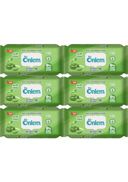 Islak Havlu Mendil 90 Yaprak Aloe Vera Plastik Kapaklı (6 Lı Set) (540 Yaprak)