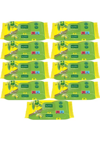 Islak Havlu Mendil 90 Yaprak (9 Lu Set) Zeytin Yağlı Plastik Kapaklı (9pk*90) 810 Yaprak