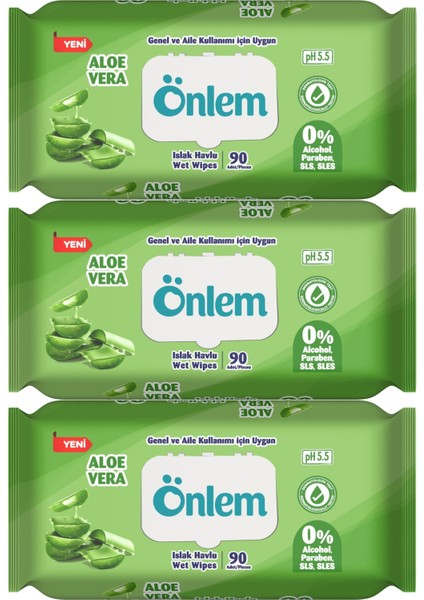 Islak Havlu Mendil 90 Yaprak Aloe Vera Plastik Kapaklı (3 Lü Set) (270 Yaprak)