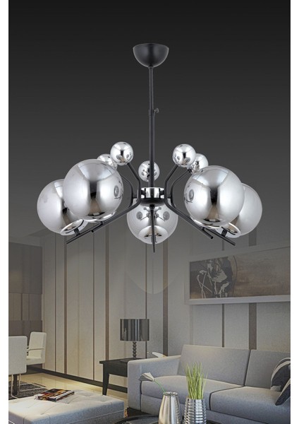 Beste 5 Li Modern (Siyah Krom) Füme Glop Camlı Salon Yatak Odası Mutfak Genç Odası Avize