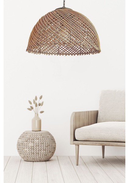Rattan, Bambu, Hasır Sarkıt Avize Metal Zincirli Eskitme Tesisatlı 40 cm