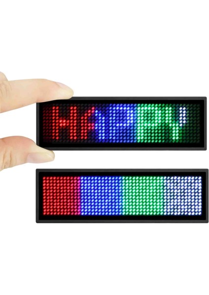 Matrix Mini Yaka Tanıtım Karşılama Rgb Ledi Rozet LED Dijital Etiket Uygulama Desteği 9×3cm