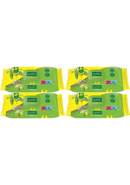 Islak Havlu Mendil 90 Yaprak (4 Lü Set) Zeytin Yağlı Plastik Kapaklı (4pk*90) 360 Yaprak