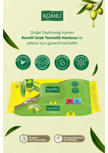 Islak Havlu Mendil 90 Yaprak (4 Lü Set) Zeytin Yağlı Plastik Kapaklı (4pk*90) 360 Yaprak fiyatları