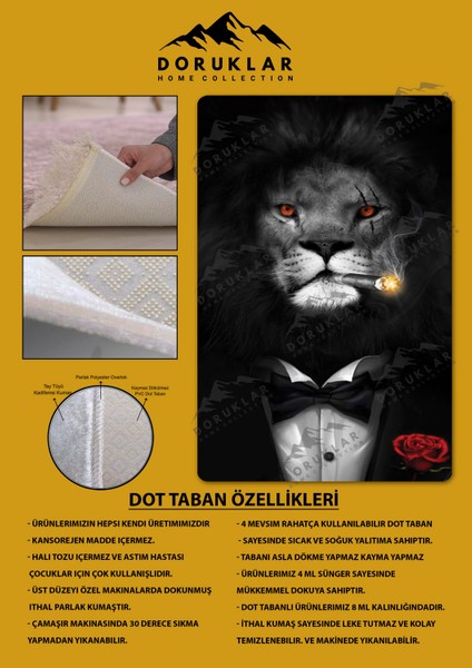 Kaymaz Taban Makinada Yıkanabilir Dijital Baskı Aslan Desenli Genç Odası Halısı fiyatları