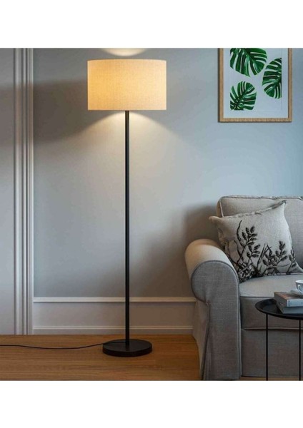 Siyah Metal Lambader Krem Silindir Başlık 7335