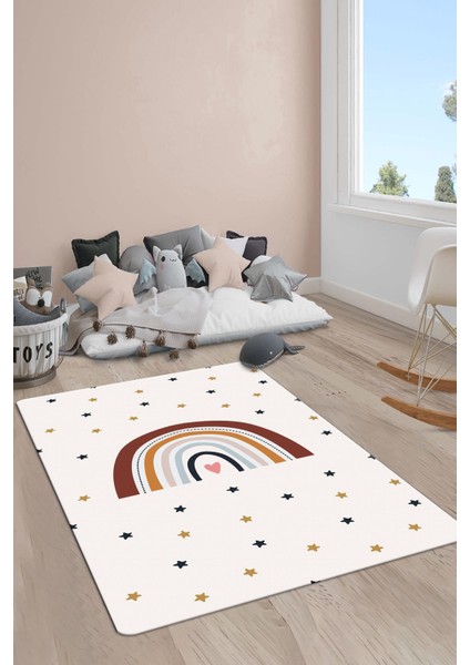 Kaymaz Taban Yıkanabilir Minimal Desenli Çocuk Halısı