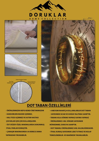 Kaymaz Taban Makinada Yıkanabilir Dijital Baskı Yüzüklerin Efendisi Desenli Genç Odası ve Çocuk Odası Halısı Dot Taban Halı