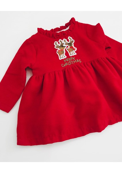 Kız Çocuk Kız Bebek Noel Yılbaşı Yeni Yıl Elbise Kırmızı Geyik Baskılı modelleri