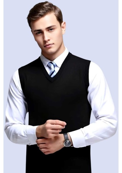 Erkek V Yaka Triko Tüylenmez Süveter Erkek Slim Fit Süveter modelleri