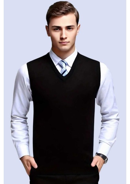 Erkek V Yaka Triko Tüylenmez Süveter Erkek Slim Fit Süveter fırsatları