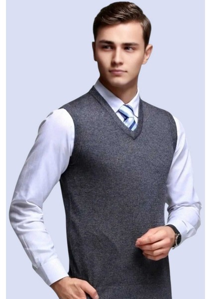 Erkek V Yaka Triko Tüylenmez Süveter Erkek Slim Fit Süveter modelleri