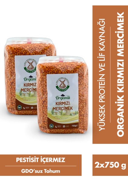 Organik Kırmızı Mercimek 2 x 750 gr